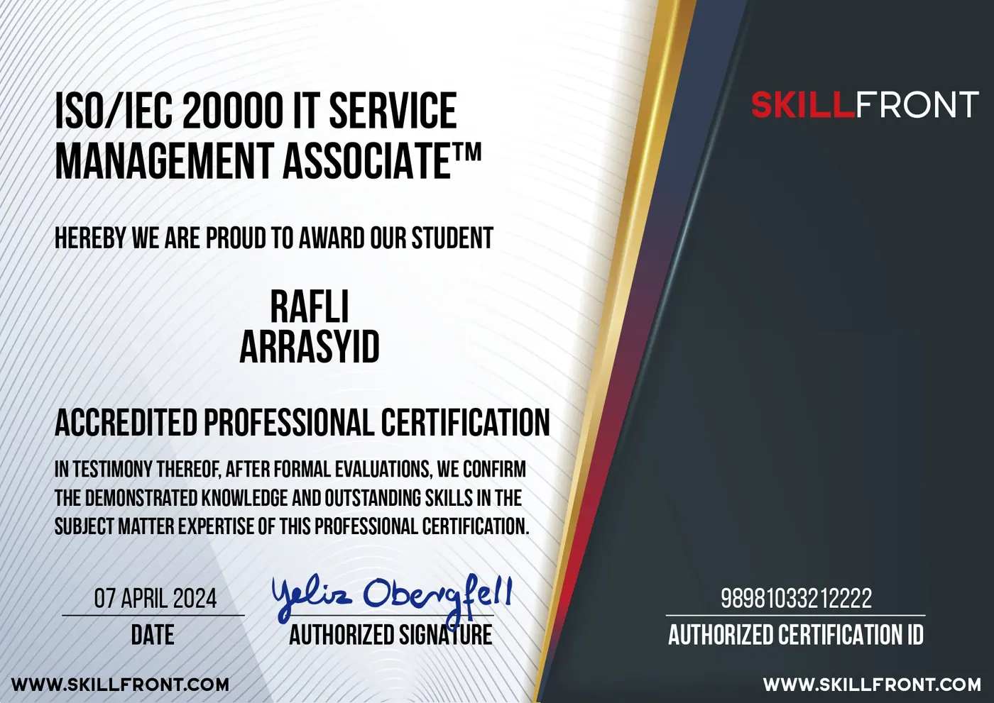 ISO 20000 IT Service Management Certificate